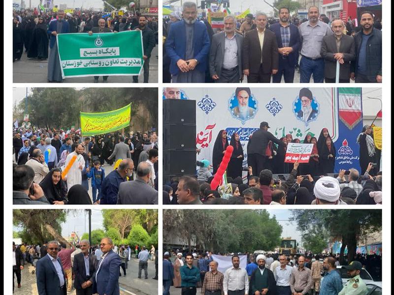حضور مدیریت و پرسنل تعاون روستایی خوزستان در راهپیمایی با شکوه ۲۲ بهمن